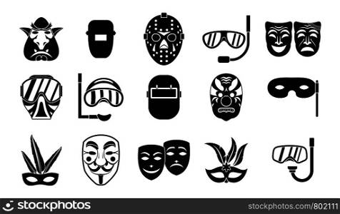 Mask icon set. Simple set of mask vector icons for web design isolated on white background. Mask icon set, simple style