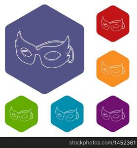 Mask icons vector colorful hexahedron set collection isolated on white. Mask icons vector hexahedron