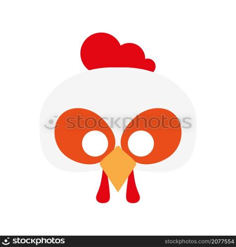 Mask of cute white chicken with red comb. Animal mask for children.