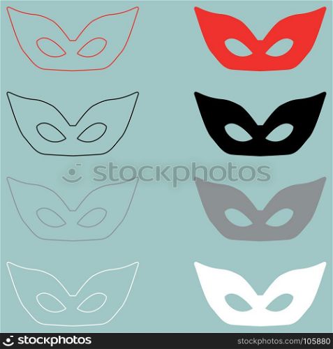 Mask or guise red black white icon.. Mask or guise red black white icon set.