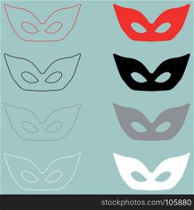 Mask or guise red black white icon.. Mask or guise red black white icon set.