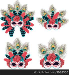 Mask with Roses and Feathers. Carnival face mask decorated with roses and feathers.