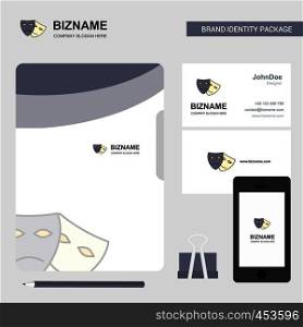 Masks Business Logo, File Cover Visiting Card and Mobile App Design. Vector Illustration