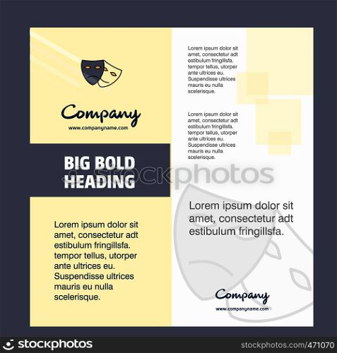 Masks Company Brochure Title Page Design. Company profile, annual report, presentations, leaflet Vector Background
