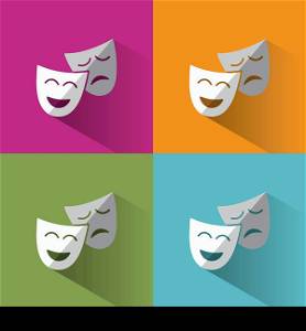 Masks icon with shadow on backgrounds of different colors illustration