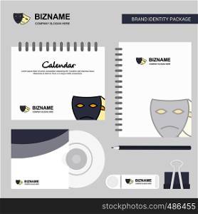 Masks Logo, Calendar Template, CD Cover, Diary and USB Brand Stationary Package Design Vector Template