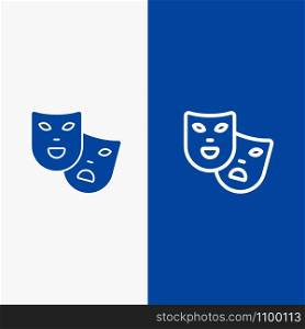 Masks, Roles, Theater, Madrigal Line and Glyph Solid icon Blue banner Line and Glyph Solid icon Blue banner