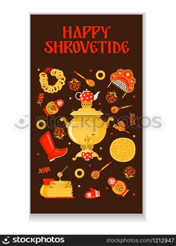 Maslenitsa banner or poster in flat style. Stories template for traditional Russian carnival. Vector illustration.. Maslenitsa or Shrovetide vector banner in flat style isolated on white background.