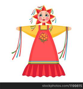 Maslenitsa doll icon in flat style isolated on white background for slavic traditional russian winter festival.Marena doll for Shrovetide posters,cards and banners.Vector illustration.. Maslenitsa doll vector icon in flat style isolated on white background for slavic traditional russian winter festival.