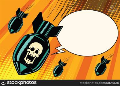 Mass bombing, shouting no skeleton. Comic book illustration pop art retro color vector. Mass bombing, shouting no skeleton