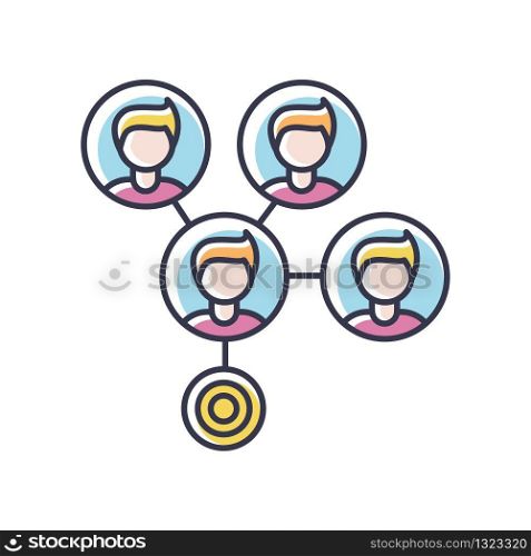 Mass effect RGB color icon. Social media connection. Network spread between people. Share data on cloud. Target marketing. Contact and relationship. Info management. Isolated vector illustration