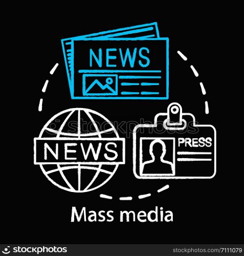 Mass media chalk concept icon. News agency. Journalism and press. Information channel. Review of world events. Newspaper editorial office idea. Vector isolated chalkboard illustration