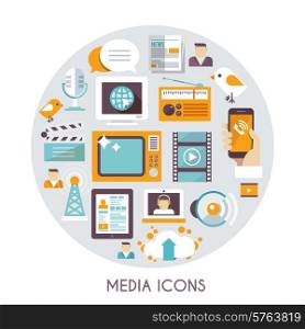 Mass media concept with social blog multimedia industry icons set vector illustration. Mass Media Concept