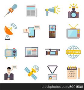 Mass Media Icons Set. Mass media icons set with telecommunications radio and news symbols flat isolated vector illustration