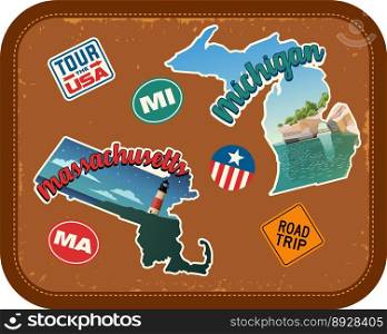 Massachusetts michigan travel stickers vector image