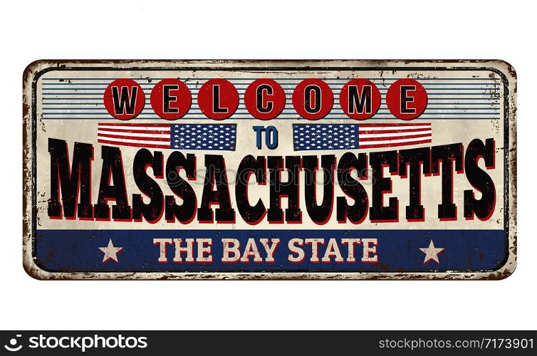 Massachusetts vintage rusty metal sign on a white background, vector illustration