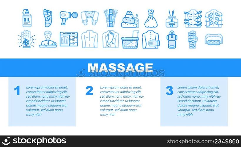 Massage Accessories And Treatment Landing Web Page Header Banner Template Vector. Shiatsu Massage Physiotherapy And Acupuncture, Water Stone For Massaging, Masseur Business And Occupation Illustration. Massage Accessories And Treatment Landing Header Vector