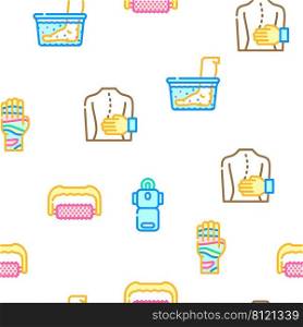 Massage Accessories And Treatment Vector Seamless Pattern Color Line Illustration. Massage Accessories And Treatment Icons Set Vector