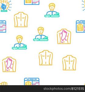 Massage Accessories And Treatment Vector Seamless Pattern Color Line Illustration. Massage Accessories And Treatment Icons Set Vector