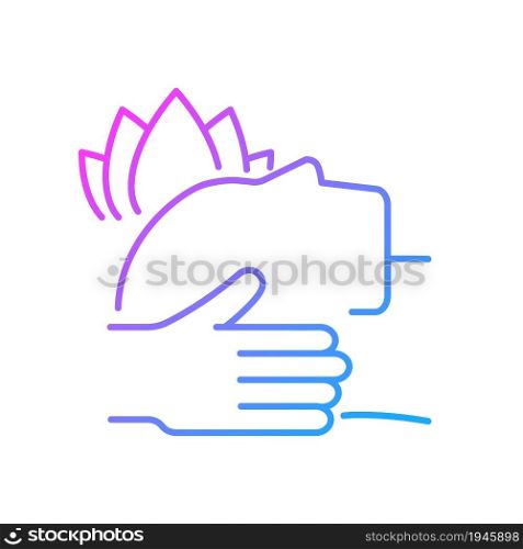 Massage for PTSD treatment gradient linear vector icon. Reducing post-traumatic stress disorder symptoms. Thin line color symbol. Modern style pictogram. Vector isolated outline drawing. Massage for PTSD treatment gradient linear vector icon