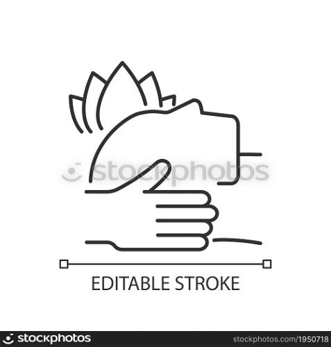 Massage for PTSD treatment linear icon. Reducing post-traumatic stress disorder symptoms. Thin line customizable illustration. Contour symbol. Vector isolated outline drawing. Editable stroke. Massage for PTSD treatment linear icon