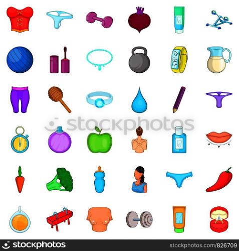 Massage icons set. Cartoon style of 36 massage vector icons for web isolated on white background. Massage icons set, cartoon style