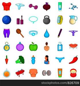 Massage icons set. Cartoon style of 36 massage vector icons for web isolated on white background. Massage icons set, cartoon style