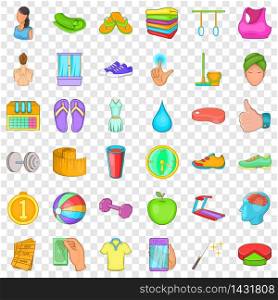 Massage icons set. Cartoon style of 36 massage vector icons for web for any design. Massage icons set, cartoon style