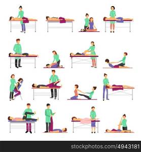 Massage Icons Set . Massage icons set with healthcare symbols flat isolated vector illustration