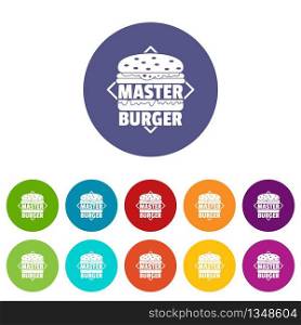 Master burger icons color set vector for any web design on white background. Master burger icons set vector color