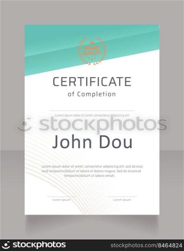 Master class completion certificate design template. Vector diploma with customized copyspace and borders. Printable document for awards and recognition. Saira, Calibri Regular fonts used. Master class completion certificate design template