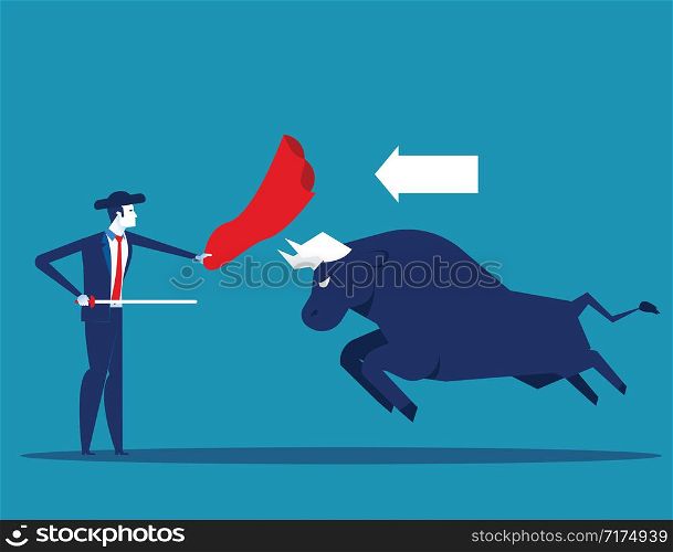 Matador and bull fighting. Concept business vector illustration. Flat character style.