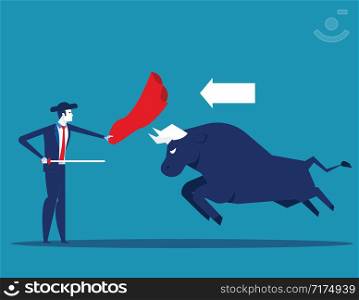 Matador and bull fighting. Concept business vector illustration. Flat character style.