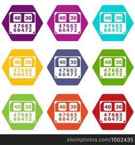 Match score board icons 9 set coloful isolated on white for web. Match score board icons set 9 vector