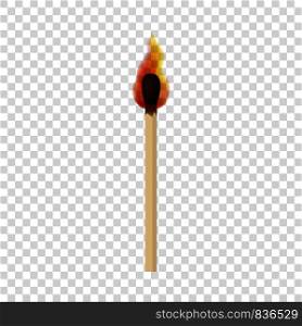 Match with fire flame mockup. Realistic illustration of match with fire flame vector mockup for on transparent background. Match with fire flame mockup, realistic style