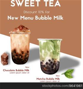 Matcha and brown sugar bubble milk tea set Vector Image