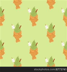 Matcha ice cream seamless pattern on green matcha background, vector illustration for wallpapers, notebooks