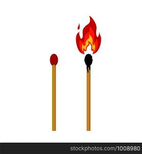 matches burning on white background in flat style. matches burning on white background in flat