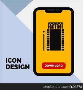 matches, camping, fire, bonfire, box Glyph Icon in Mobile for Download Page. Yellow Background. Vector EPS10 Abstract Template background