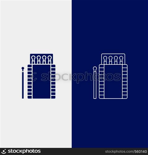 matches, camping, fire, bonfire, box Line and Glyph web Button in Blue color Vertical Banner for UI and UX, website or mobile application. Vector EPS10 Abstract Template background