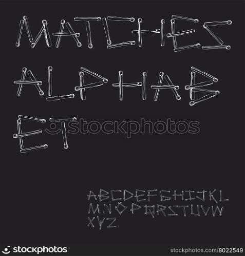 Matches. Matchstick alphabet. English alphabet made of safety match