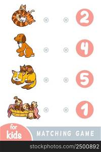 Matching education game for children. Count how many dogs and cats and choose the correct number