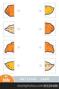 Matching game, educational game for children. Match the halves. Food set - Patty, Croissant, Puff pastry