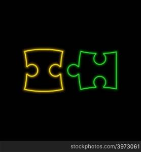 Matching puzzle neon sign. Bright glowing symbol on a black background. Neon style icon.