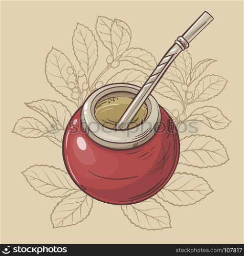 mate. Illustration with mate tea in calabash and bombilla