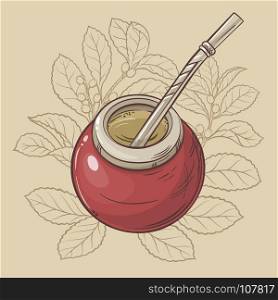 mate. Illustration with mate tea in calabash and bombilla