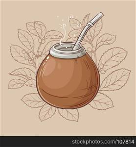 mate in calabash with bombilla. Illustration with mate tea in calabash and bombilla