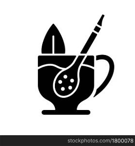 Mate straw black glyph icon. Stick that filters dried mate tea parts. Bombilla tool made from metal or wood. Traditional latin utensil. Silhouette symbol on white space. Vector isolated illustration. Mate straw black glyph icon