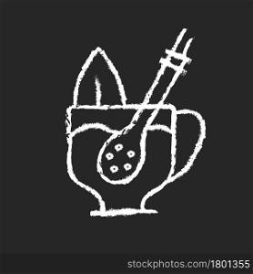 Mate straw chalk white icon on dark background. Stick that filters dried mate tea parts. Bombilla tool from metal or wood. Traditional latin utensil. Isolated vector chalkboard illustration on black. Mate straw chalk white icon on dark background