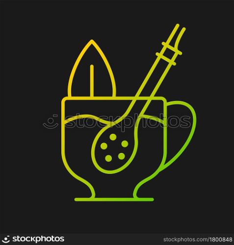 Mate straw gradient vector icon for dark theme. Stick that filters dried tea parts. Bombilla made from metal or wood. Thin line color symbol. Modern style pictogram. Vector isolated outline drawing. Mate straw gradient vector icon for dark theme